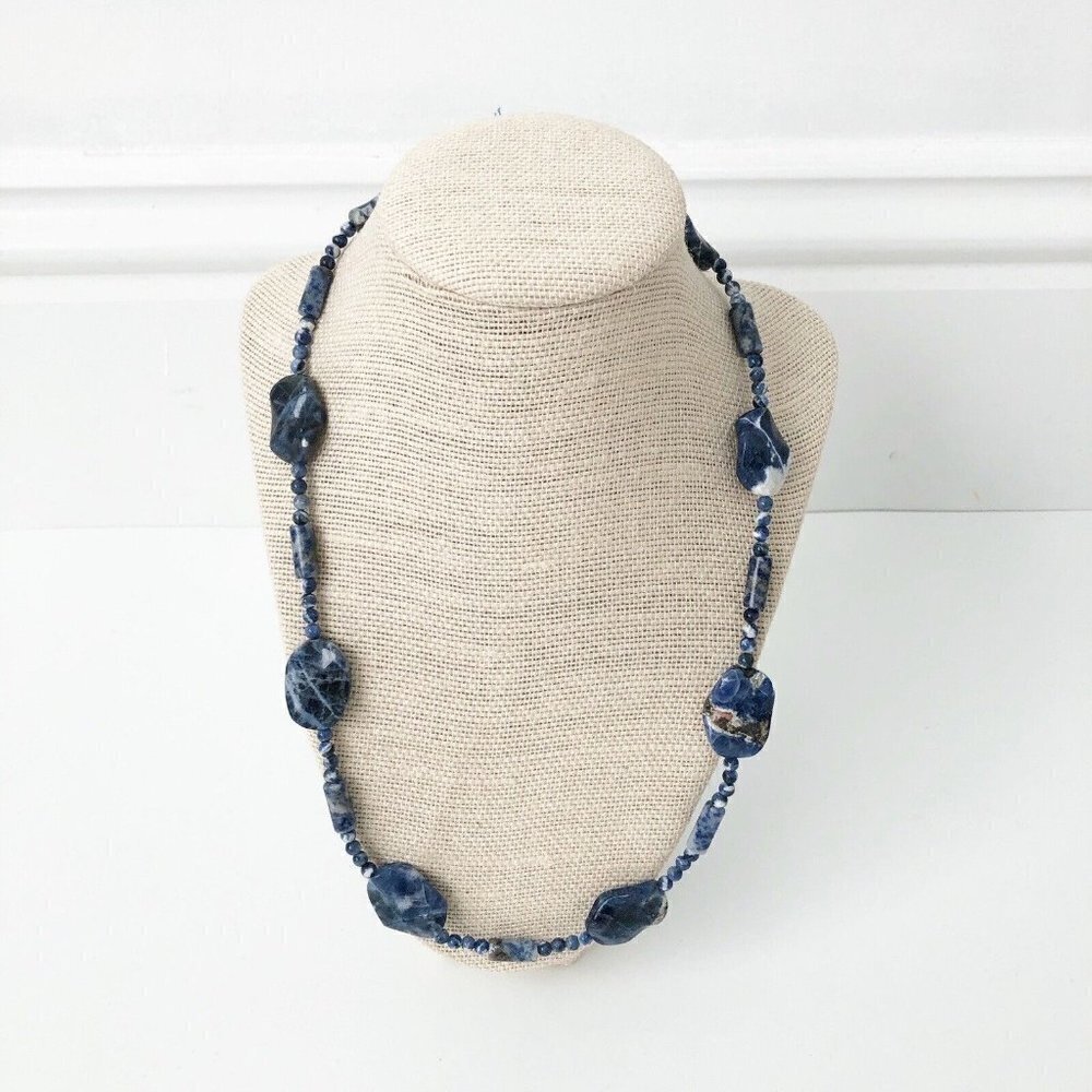 NWT Genuine Sodalite Necklace Beaded Blue
